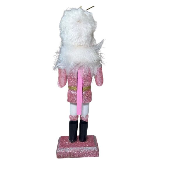 Nutcracker Pink Gold Drummer White Fur Hat Glitter Accents Ornament 5 1/2" - Picture 3 of 4